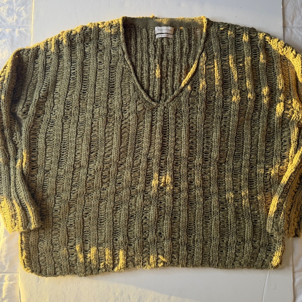 Urban Outfitters Chunky Open Knit V-Neck Sweater Sage Green Size Small